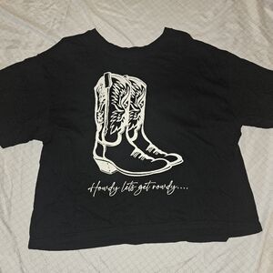 Black Graphic T-Shirt with Cowboy Boot Design